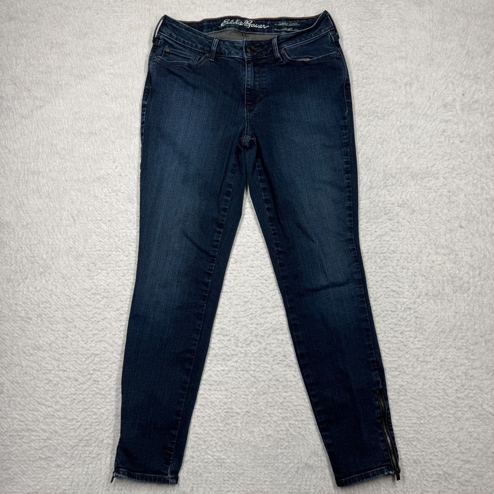 Eddie Bauer Slightly Curvy Skinny Stretch Blue Denim Jeans Pants Women's 28x26‎